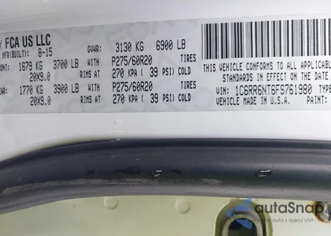 2015 Ram 1500 Laramie из США, поврежденный, VIN 1C6RR6NT6FS761980